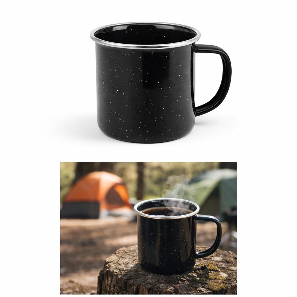 GSI Outdoors Pioneer 12 oz Enamel Camp Cup Mug Black Speckled #01408